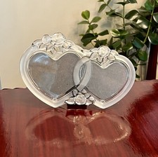 Crystal Double Heart Picture Frame Frosted Roses VTG Mikasa Rosemont Germany 90s