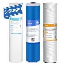 3-Stage 5 Micron 20x4.5" Big Blue Sediment GAC CTO Carbon Block Water Filter Set