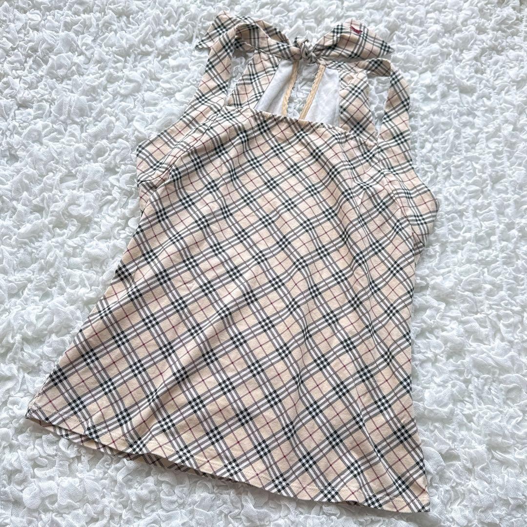 Burberry Halter Neck Plaid Tank Top Size M Y2K Nova Check Horse Embroidery