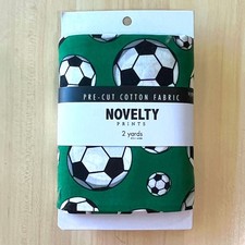 Pre Cut Cotton Fabric 2 yds - SOCCER BALLS on Green Sports Themed 43" wide NEW