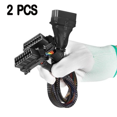 2PCS For OBD II  16Pin Splitter Extension Cable Male Dual Female Y Cable Adapter