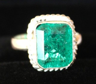 Emeraude Verte de Colombie de 11 95 ct Bague Argent 925 Certificat AGI