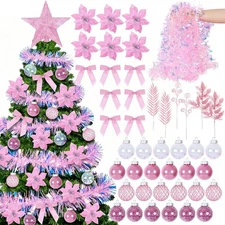 56 PCS Christmas Tree Ornament Set Include Christmas Tree Topper Xmas Flowers...