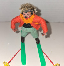 Vintage Mecki Hedgehog Skier Mohair Felt Steiff Doll w/Skis Poles