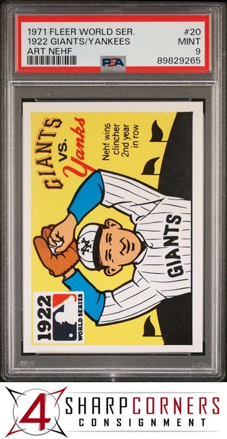 1971 FLEER WORLD SERIES BLACK BACK #20 ART NEHF 1922 GIANTS-YANKEES PSA 9