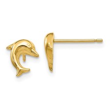 8mm Polished 3D Dolphin Post Earrings in 14k Yellow Gold