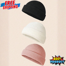 Men Knit Beanie Hats 3pcs Plain Cuff Winter Warm Ski Skull Cap For Men  Women