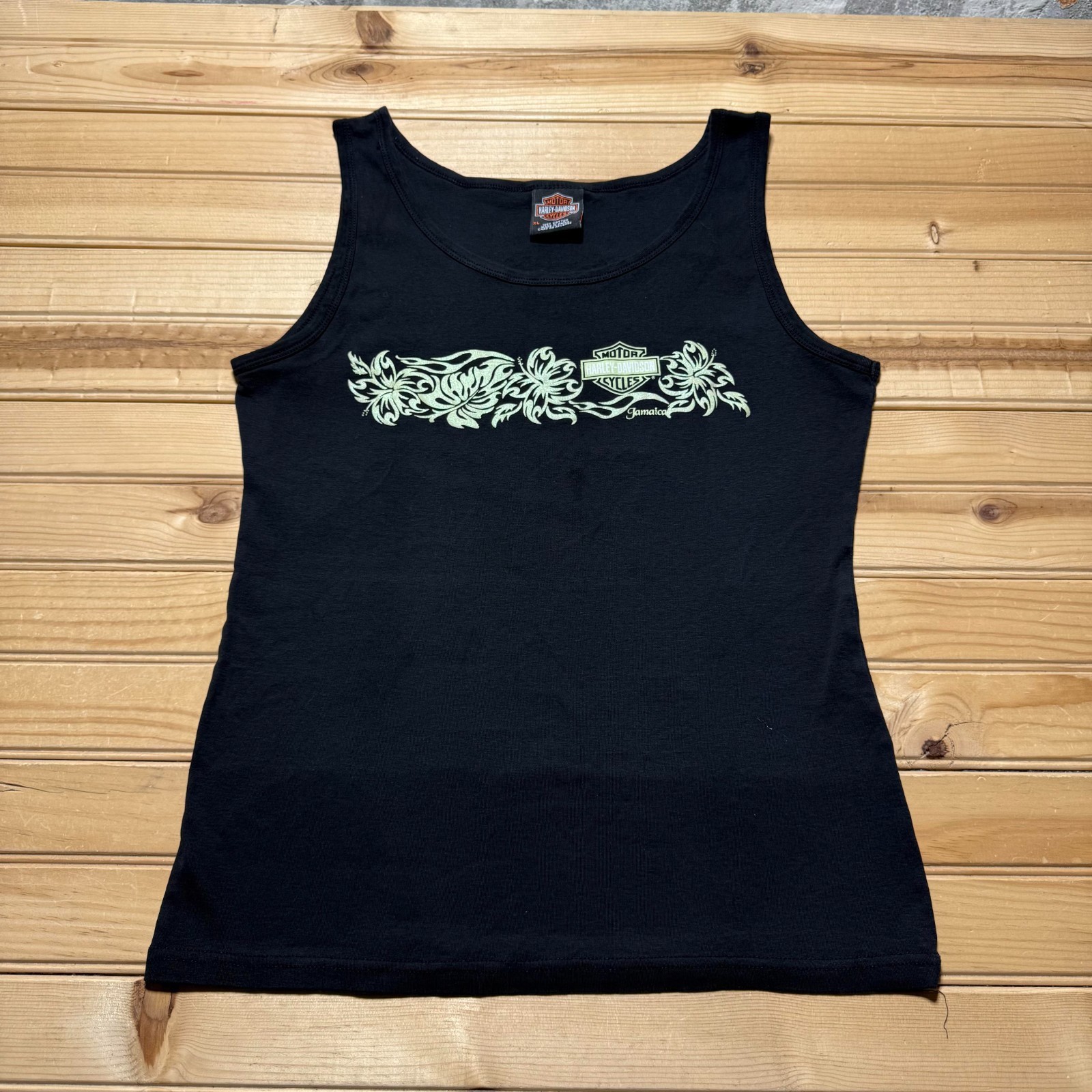 Vintage Harley Davidson Jamaica Floral Hibiscus Motorcycle Biker Tank Top - XL