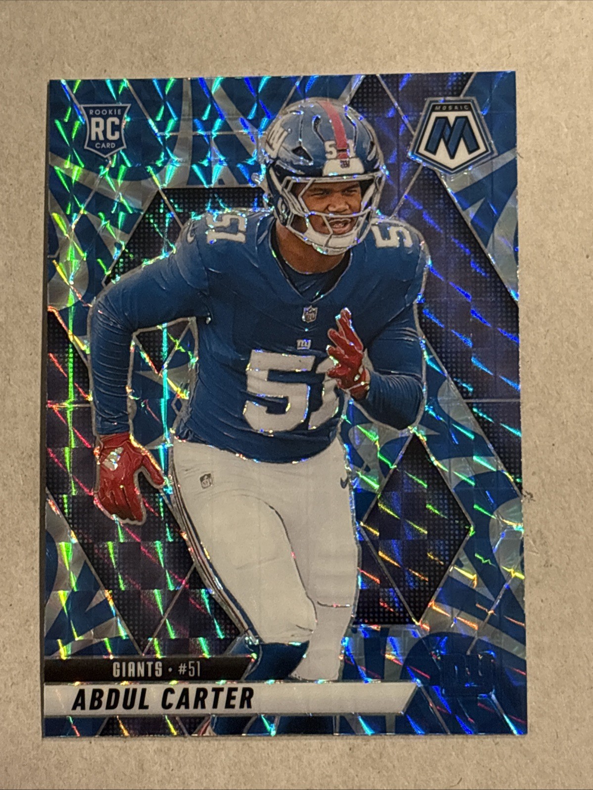 2025 Panini Mosaic Abdul Carter RC #317 Mosaic Blue Reactive Prizm NY Giants