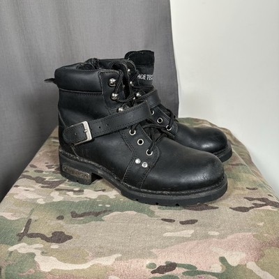 Ride Tecs Womens 9 Black Leather Harness Biker Moto Boots Lug