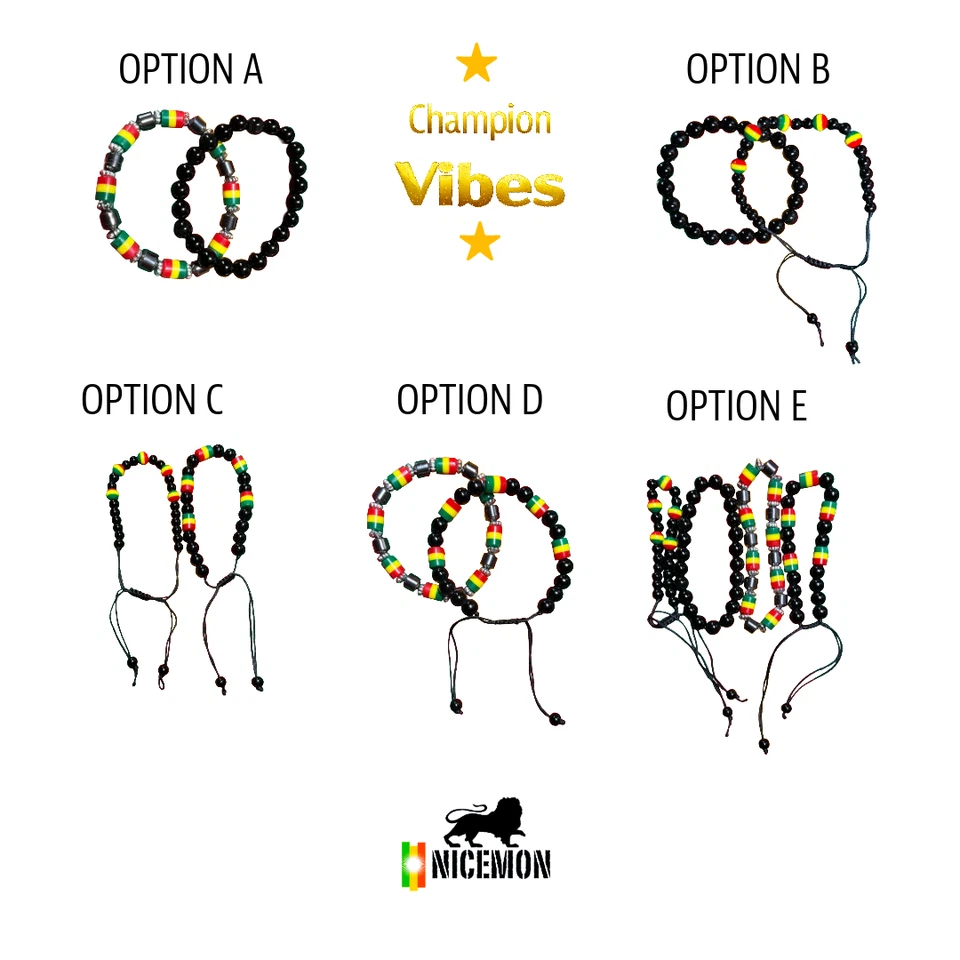 Lote de 2 Brazaletes Rasta Color Cuentas Jamaica Reggae Ambiente Consciente África Amor Foto 2 de 2