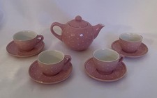 FAO Schwarz Child's Ceramic Tea Party Set Pink Polka Dots Gold Trim