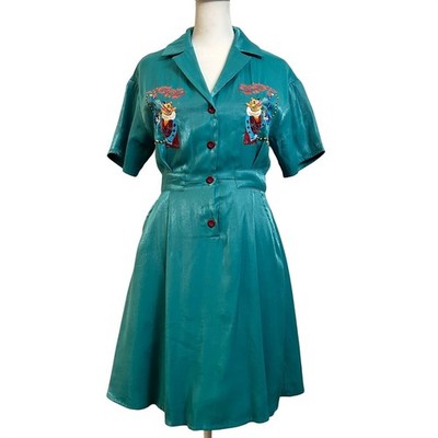 SIBYL OF NO.17 Embroidered Tiger Fit and Flare Dress Teal Size M