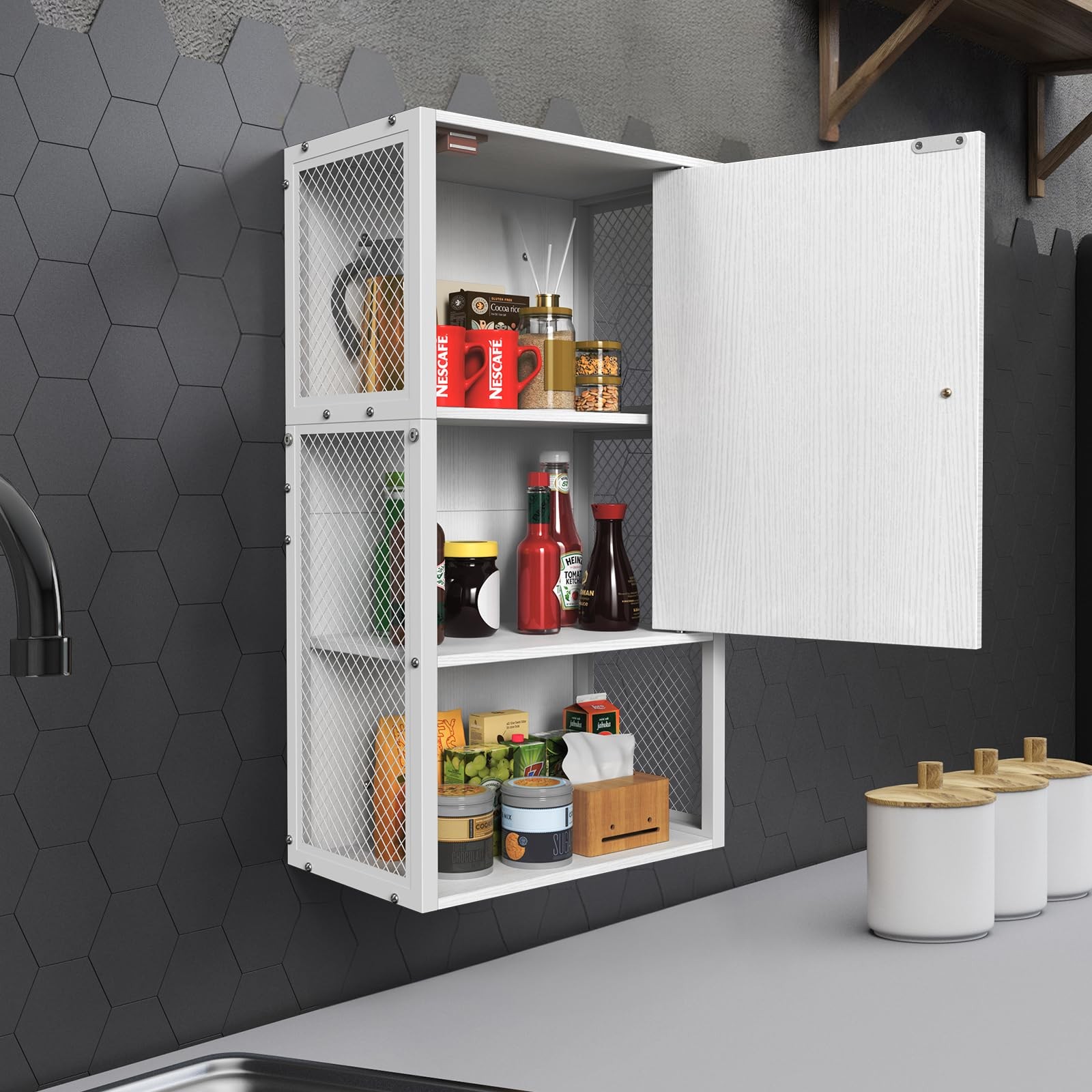 Small Medicine Cabinet White Bathroom Wall Mounted 3-Tier Wood Hanging