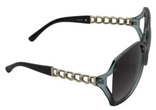 SUNGLASSES-Glam Oversized Black/Translucent Slate Frame w/Gold Chain Arms