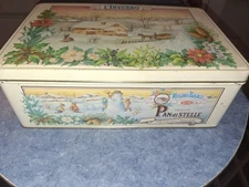 Vintage 1986 Mulino Bianco Pan Di Stelle Biscuit Tin Winter Italy