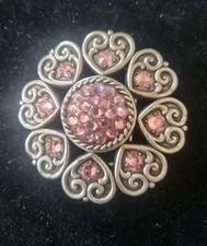 Nocona -style Silvertone Pink Crystal Hearts Steampunk Glam Bling Belt Buckle