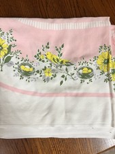 Vintage Pink Floral Bird Tablecloth –Cottage Farmhouse Style 49x53 Easter Spring