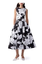 Carolina Herrera L17404 Womens Black & White Floral Print Midi Dress Size 6