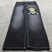 NWT Grunge Punk Baggy Wide Leg Y2K 2000 s NYC Skater Black Washed Denim Jeans