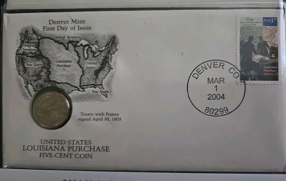 2004 Philadelphia & Denver LOUISIANA PURCHASE Five-Cent Coin First Day of Issue - Image 3 of 4