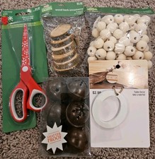 Hobby Lobby Christmas craft supplies lot .Beads, Bells, Scissors, Wood Ornaments