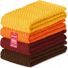 DecorRack 100% Cotton Kitchen Towels, 15" x 25" Large, 4 Pack - Fall Set 