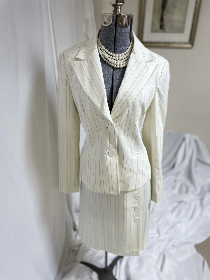 Traje Falda Nine West Talla 8 Conjunto de Dos Piezas Bolsillos Solapa Pico Por favor LEER Ejecutivo Foto 3 de 4