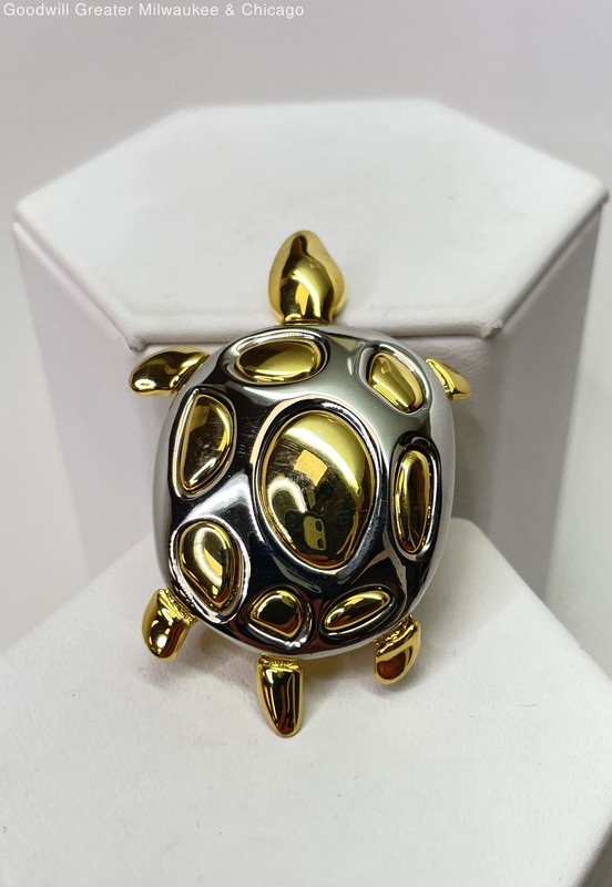 Silver & Gold Tone Turtle Brooch 22.0g