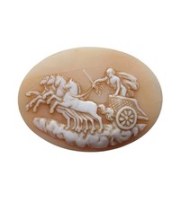 *HH* Antico Cammeo Quadriga Briosa Carro Biga Cavalli Dea Divinità Cameo Vintage