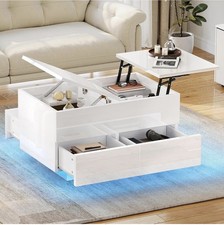 Lift Top Coffee Table High Gloss, Hidden Storage, 4 Drawer, RGB LED Lights