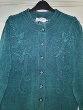 Reflect Chenille Embroidered Cardigan Button Up Size 14 16 Soft Grannycore