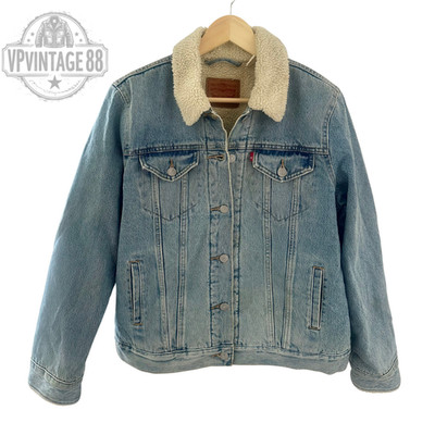 Vintage Levi s Damen Blue Sherpa Lined Denim Jeans Trucker Jacket