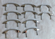 lot of 10 vintage metal chrome mod drawer door pulls handles sleek convex 4.75"