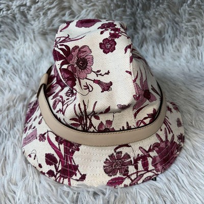 GUCCI Floral Bucket Hat Hat Pink Ladies Size M made in Italy with a storage bag