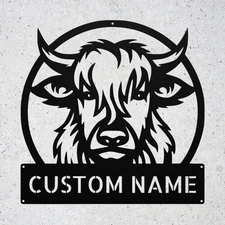 Custom Highland Cow Metal Sign Personalized Farmhouse Wall Art Home Garden Decor