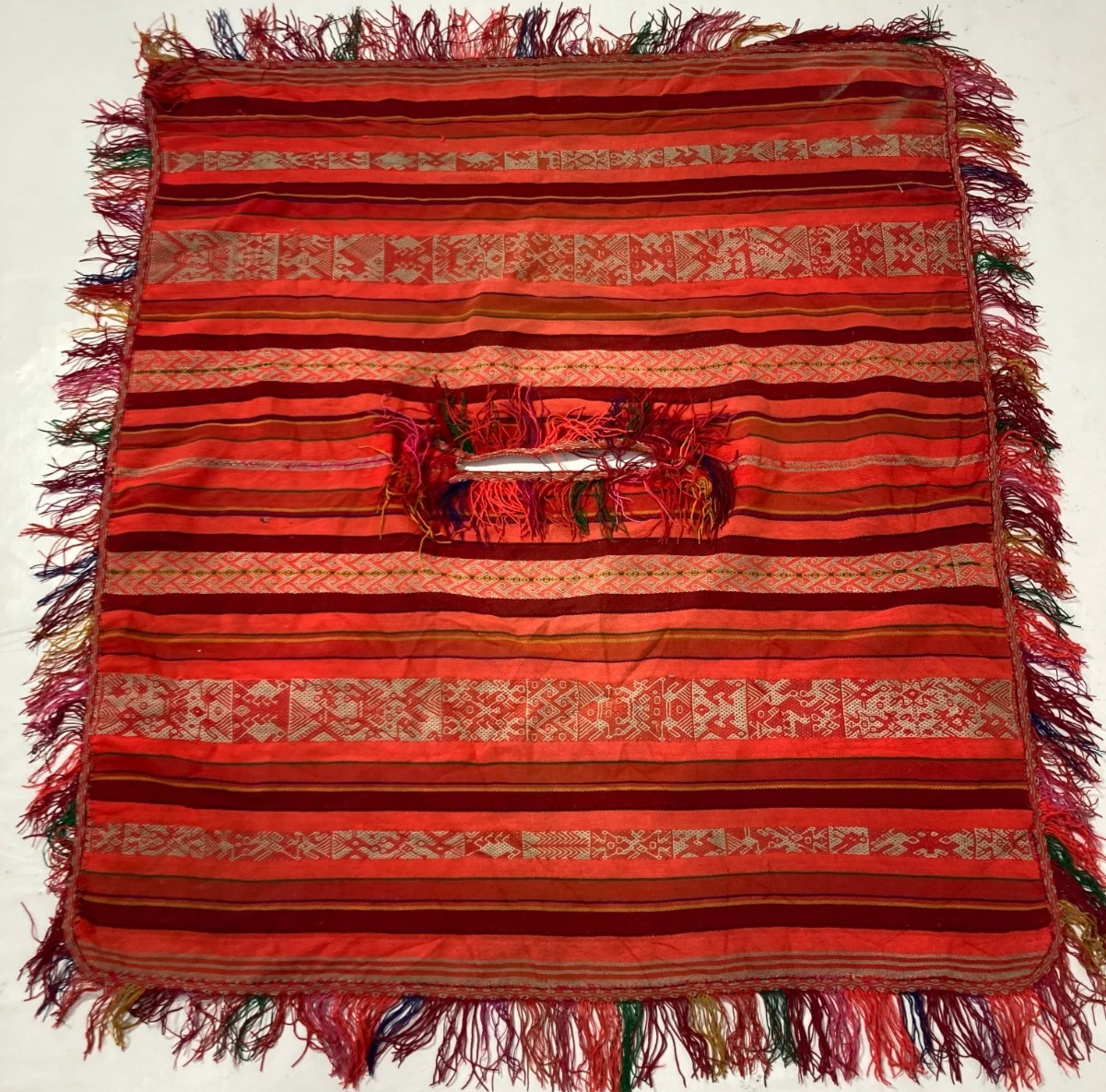 Vintage Traditional Handwoven Andean Poncho Textile Panel 108x97 cm