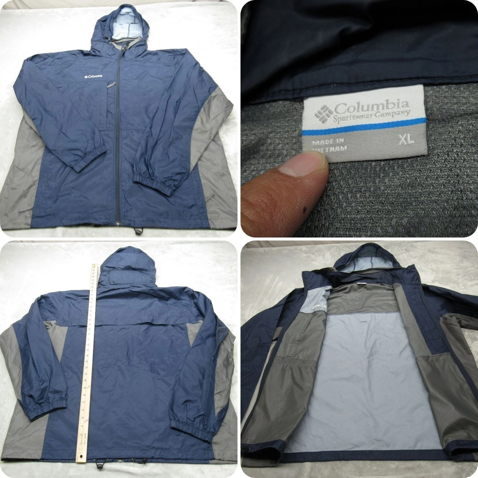 Columbia Jacket Mens XL Blue Lightweight Packable Water Resistant Hooded Rain