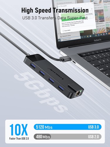 USB C Hub Multiport Adapter 10-in-1 USB C Dongle for MacBook Pro Air, Gigabit... - Picture 5 of 8