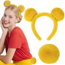 Yellow Bear Costume-Cute Bear Ears Headband and Tail for Women Halloween, Bir...