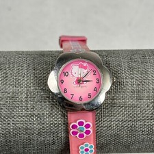 San Rio Hello Kitty Watch Girls Womens 23mm Pink Flower Silver Tone New Battery