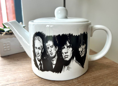 THE ROLLING STONES white ceramic TEAPOT 6 cup size MICK JAGGER