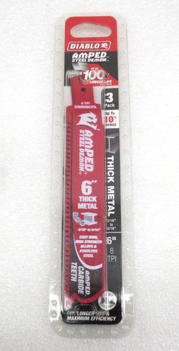 Diablo DS0608CFA3 3 Pack Thick Metal 6" 8 TPI Reciprocating Saw