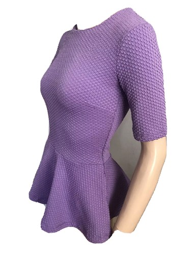 H&M TREND PURPLE TEXTURED PEPLUM TOP UK 14 US 10 MEDIUM BNWT PARTY RETRO 50s 80s - Picture 6 of 9