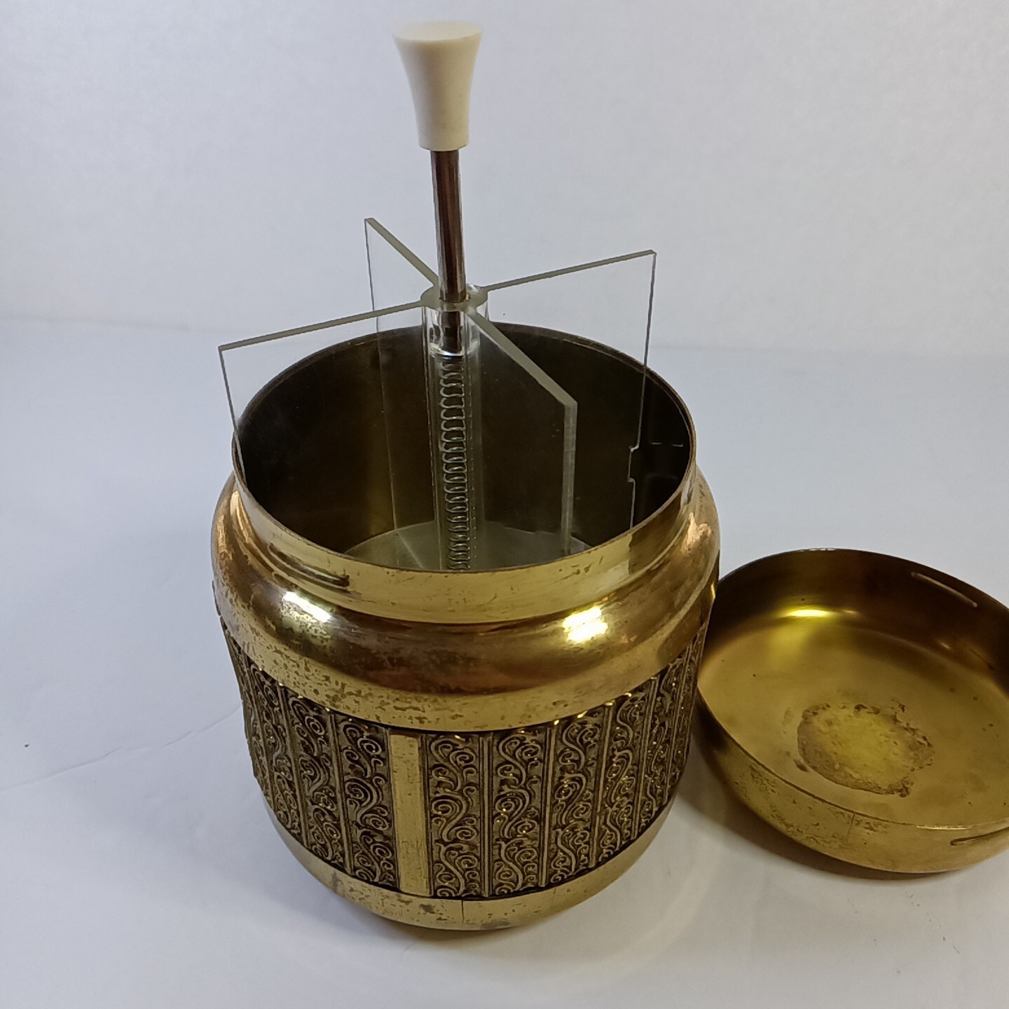 Rare Print 1960s MCM Erhard & Sohne Brass Cigarette Lighter & Pop Up Holder Set