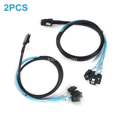 2PCS Mini-SAS to 4 SATA Forward Breakout Cable HBA RAID SFF-8087 to SATA HDD SSD