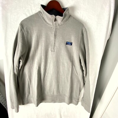 L.L. Bean Sweater Mens Large Light Gray Cotton Tradition Fit Mock Neck 1/4 Zip