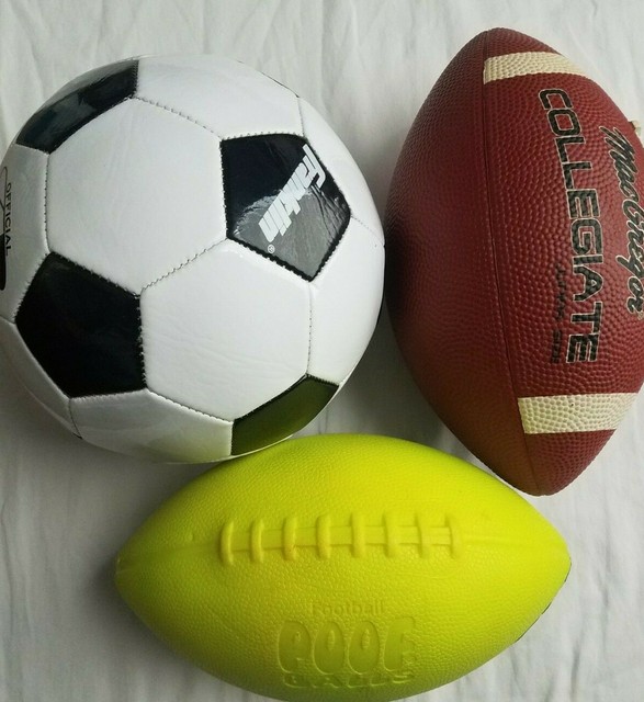 Lot of 3 2 Footballs MacGregor & Football Poof Balls & 1 Franklin