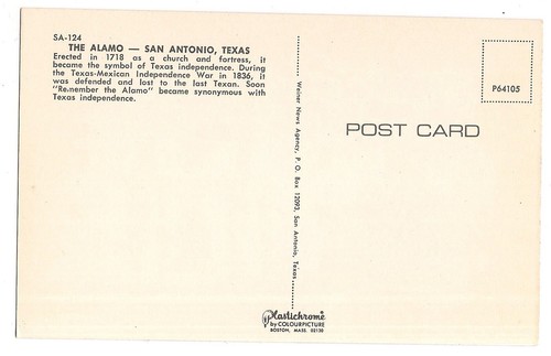 Remember THE ALAMO Church & Fortress Texas Independence San Antonio Postcard TX - Picture 2 of 2