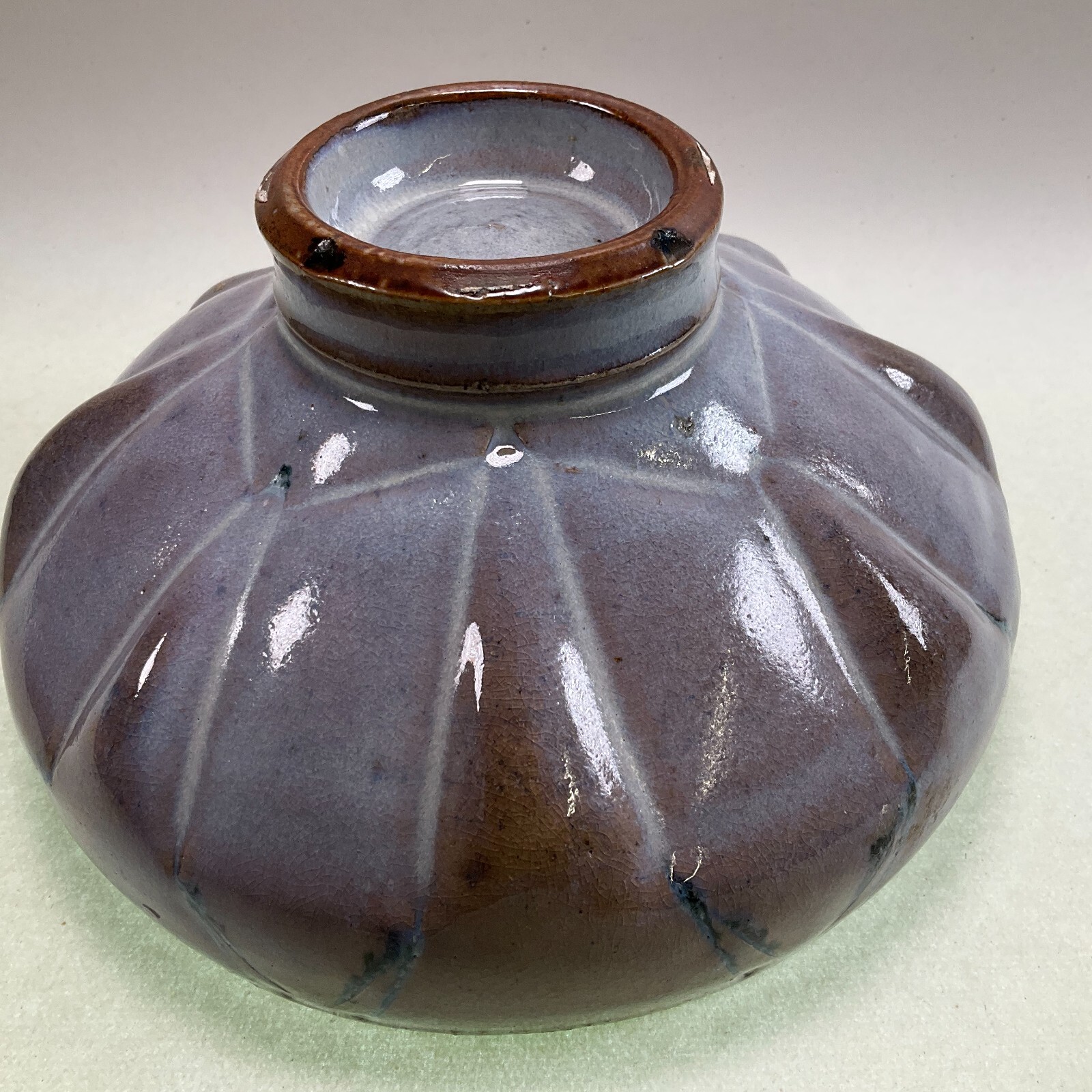 Studio Potter Footed Geometric Design Planter Blue over Earth Tones